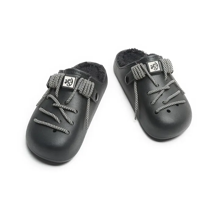 Jifffly Quiet Slide Slippers Unisex Black Fleece Lined-3