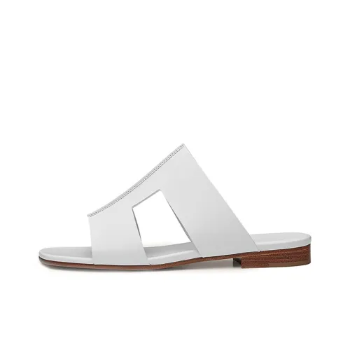 HERMES Devise Slide Slippers Women's White