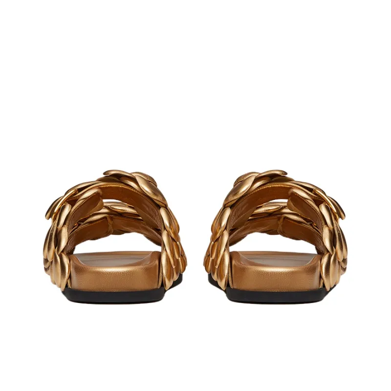 Valentino Atelier Slide Slippers Women's Gold-4