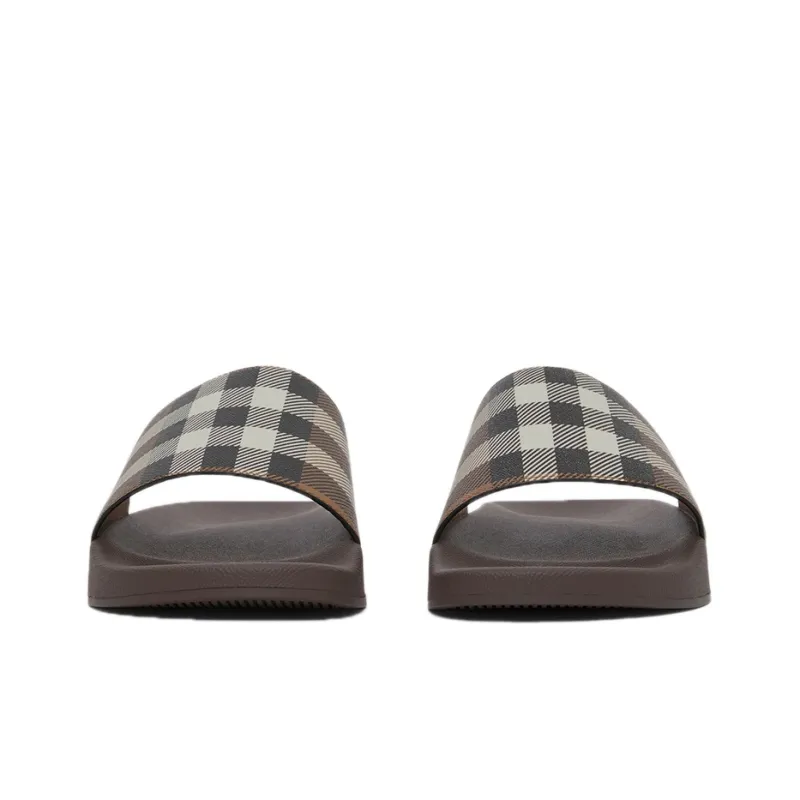 Burberry Check Print Slides Dark Birch Brown-2