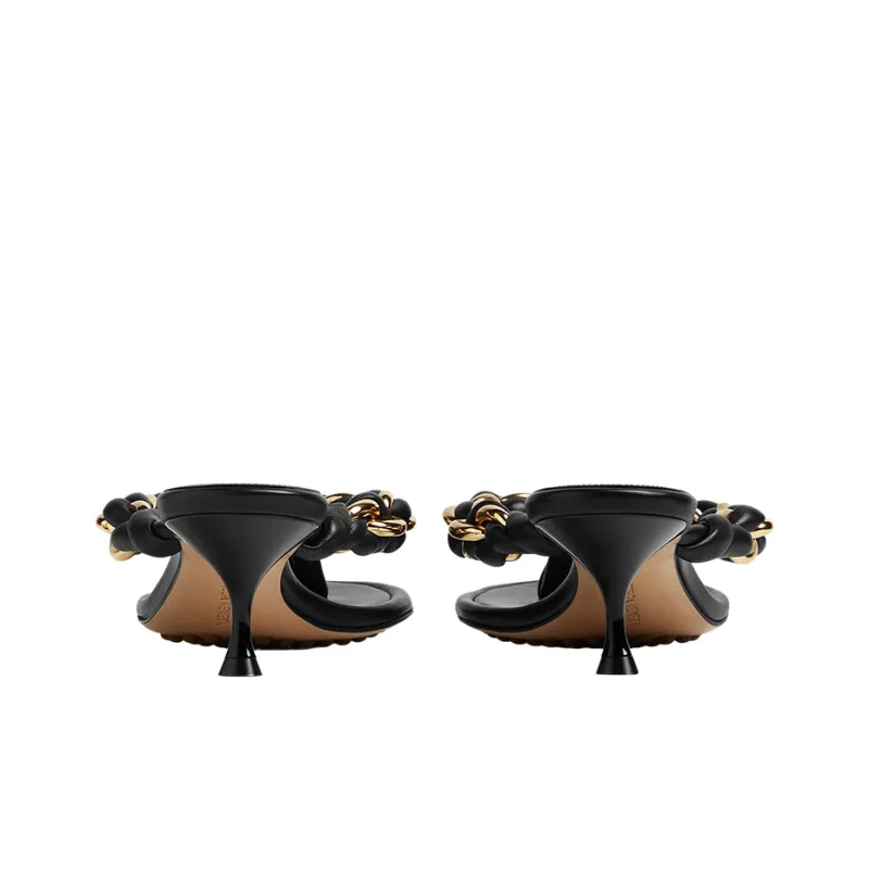Bottega Veneta Dot Leather Patchwork Abrasion Resistant Flip Flops Women's Black-4