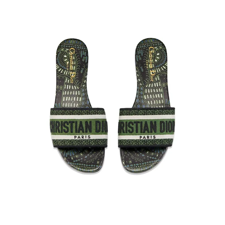DIOR Dway Abrasion Resistant Slide Slippers Women's Black Green-3
