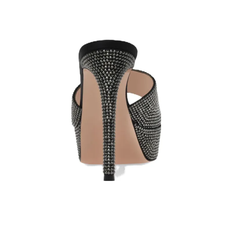 GIANVITO ROSSI Crystal Tracey Quiet Slide Slippers Women's Black-3