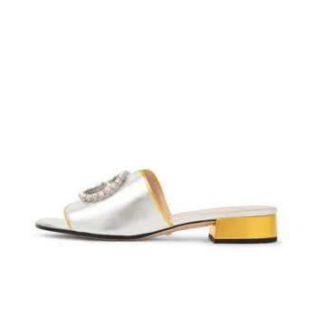 GUCCI Interlocking Abrasion-Resistant Slide Slippers Women's Silver