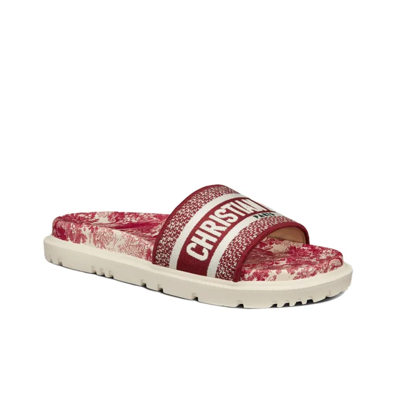 DIOR Slide "Toile De Jouy Flowers Embroidered" Sandals Red Women's-1