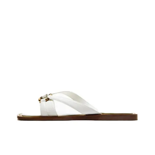 ZARA Rubber Sole Quiet Slide Slippers Women's White