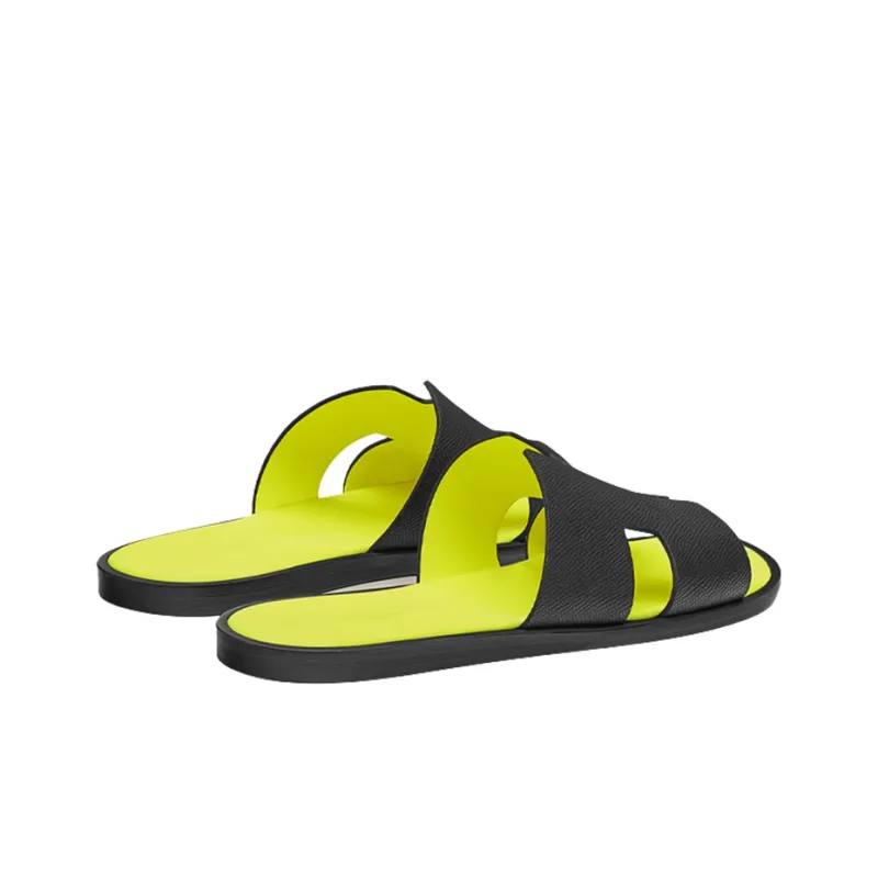 HERMES Izmir Sandal Noir Jaune Fluo Epsom Leather-3