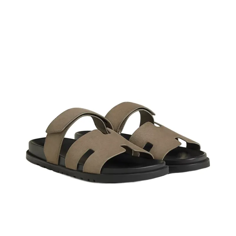 HERMES Chypre Slide Slippers Men's Khaki-2
