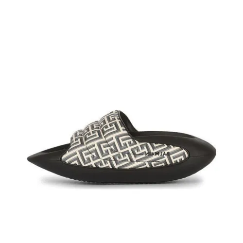 BALMAIN B-IT Quilted Leather Mules 'Monogram Print - Black'