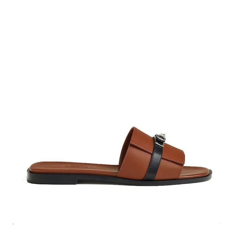 HERMES Giulia Slide Slippers Women's Brown-1