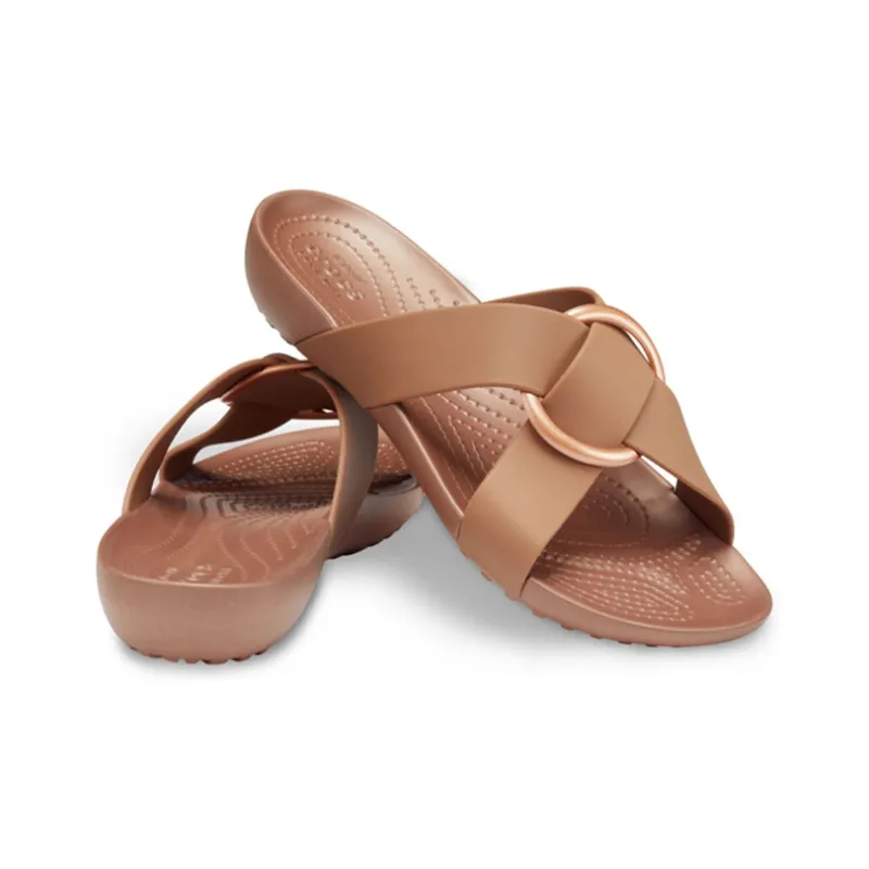 Crocs Serena Slide Slippers Women's Brown Yellow-3