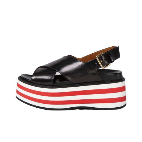 MARNI Striped Leather Wedge print sandals