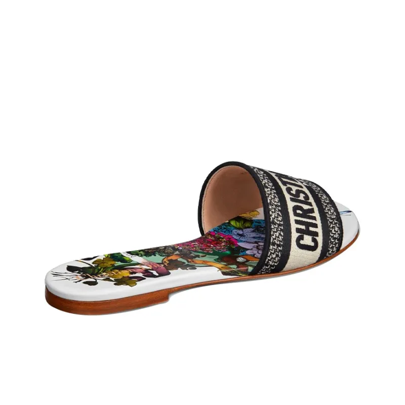 DIOR Dway Rubber Sole Slip Resistant Slide Slippers Women's White Black-3