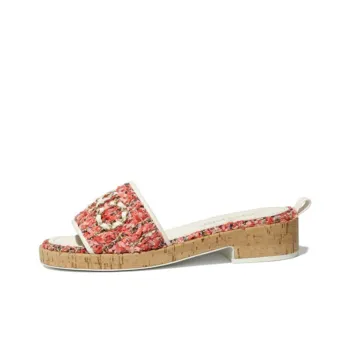 CHANEL Rubber Sole Abrasion Resistant Slide Slippers Women's Coral