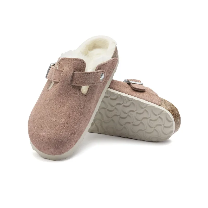 Birkenstock Boston Shearling Suede Leather Coated Narrow Fit 'Pink Clay' Women's-4
