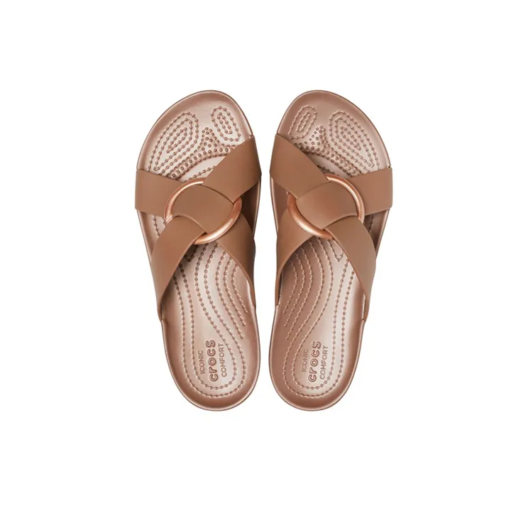 Crocs Serena Slide Slippers Women's Brown Yellow-4