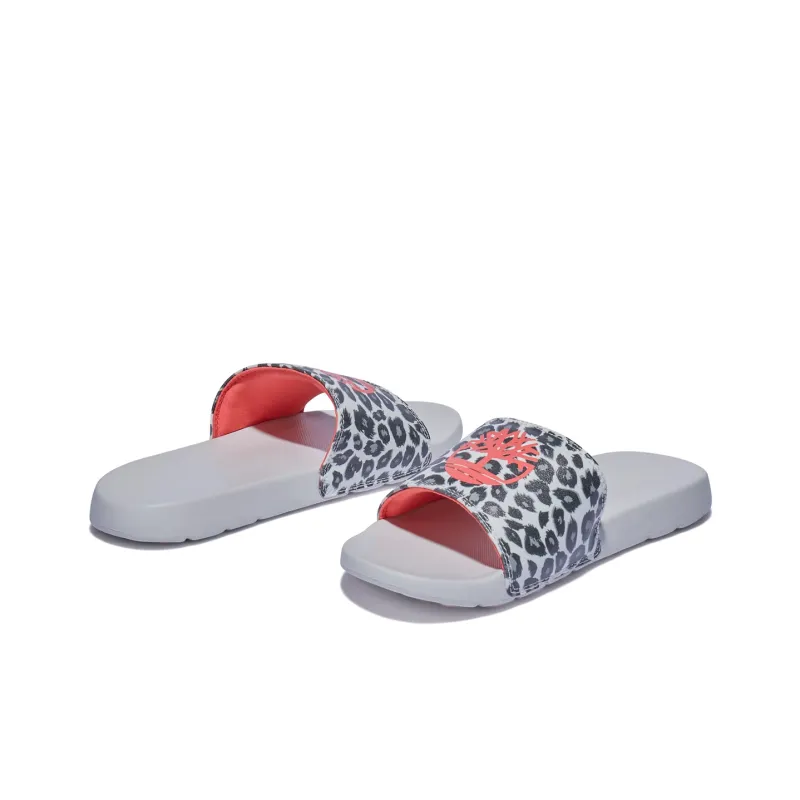 Timberland Playa Slide Slippers Unisex Black/White Leopard Print-4