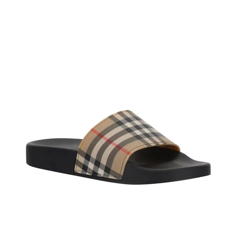 Burberry Check Print Slides Archive Beige Women's-1