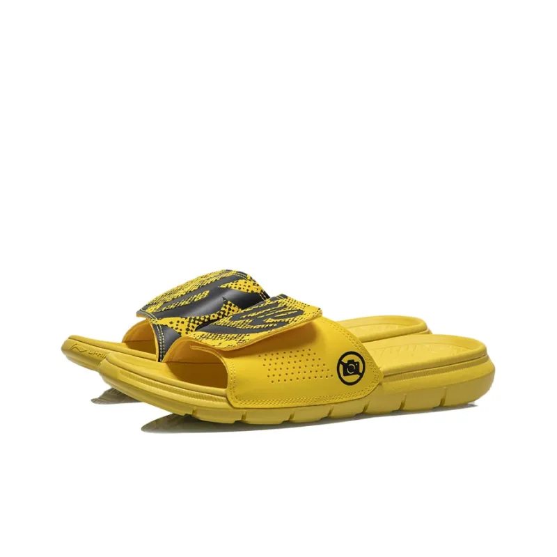 LiNing Badfive Rubber Sole EVA Quiet Slide Slippers Men's Black Yellow-2