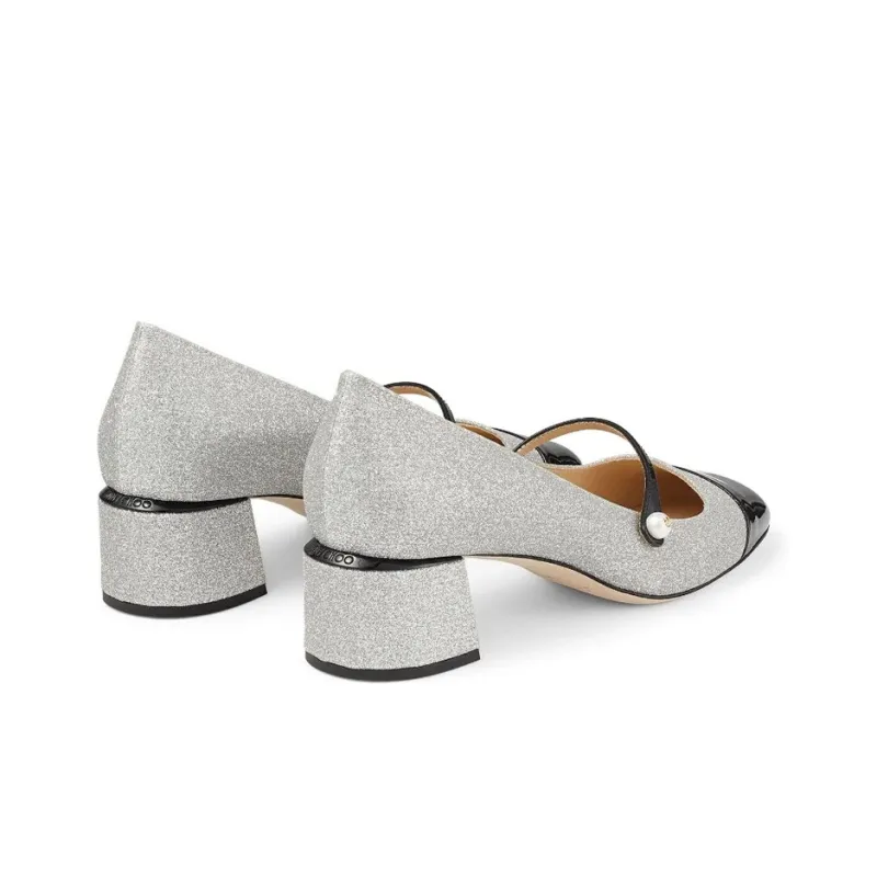 Jimmy Choo Block Heel High Heels 4.5cm Women's Silver Black-4