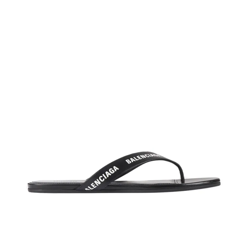 Balenciaga Logo Flip Flops Black White Women's-1