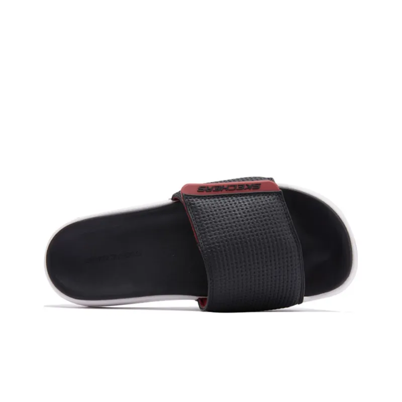 Skechers Velcro Stylish Flat Heel Sports Slippers Black Red-2