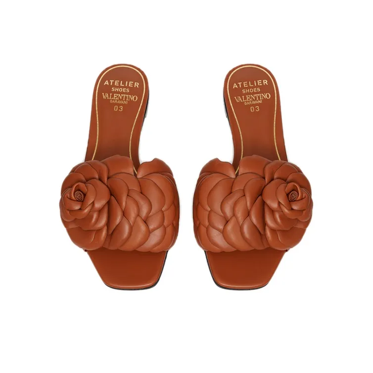 Valentino Atelier Slide Slippers Women's Brown-3