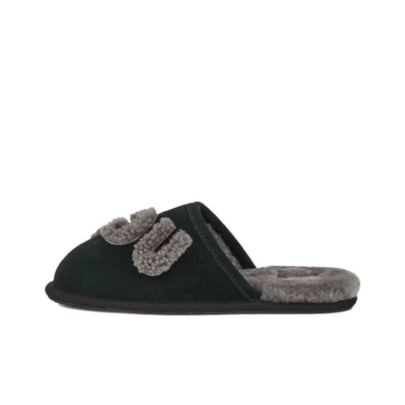 UGG Scuff Logo Sheepskin Stylish Sandals Men's Black-0