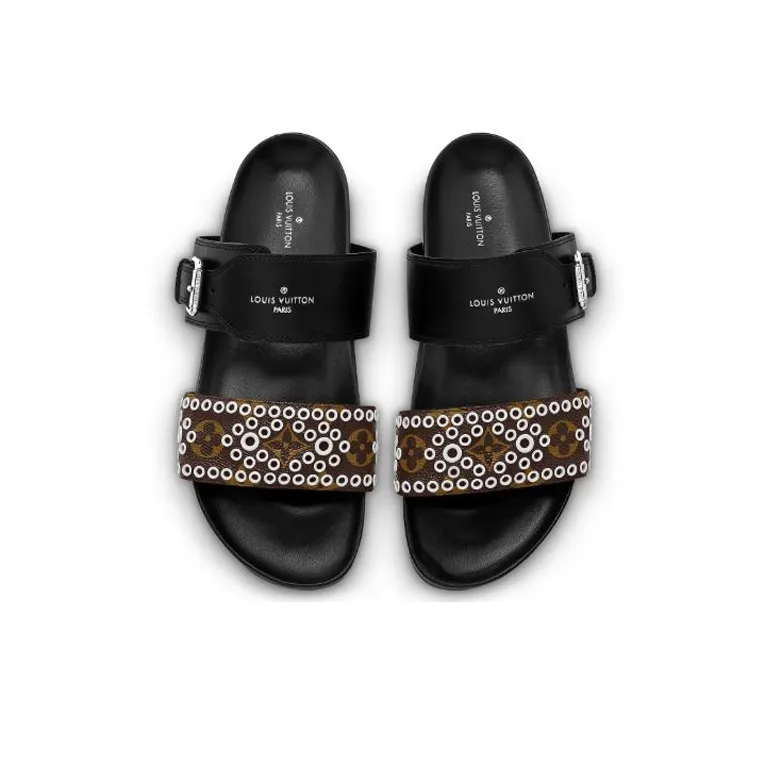 LOUIS VUITTON Bom Dia Slide Slippers Women's Black-4