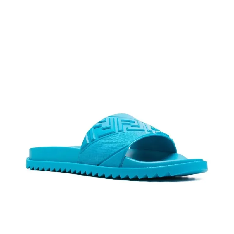 FENDI Rubber Slides 'Embossed Diagonal FF Motif   Turquoise'-2