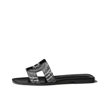 HERMES Oran Slide Slippers Women's Black White