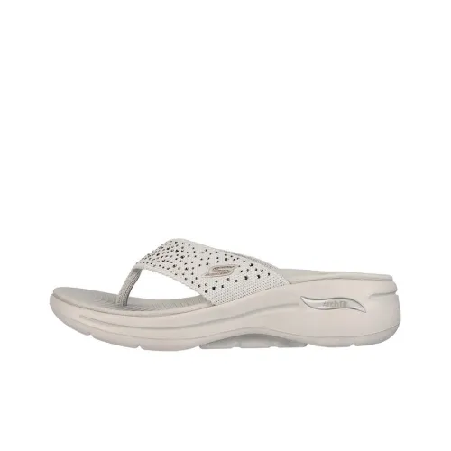 Skechers Go Walk Arch Fit Rubber Sole Slip-Resistant Slide Slippers Women's Ecru