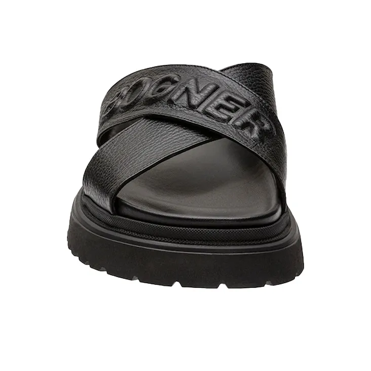 BOGNER Rubber Sole Leather Patchwork Slide Slippers Men's Black-2