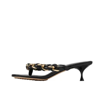 Bottega Veneta Leather Patchwork Abrasion Resistant Flip Flops Women's Black