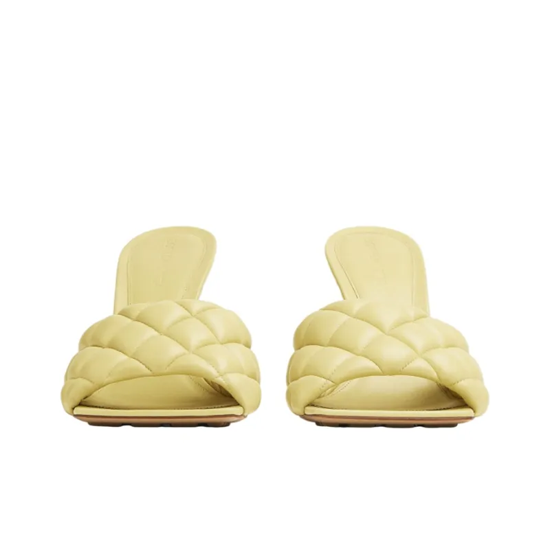 Bottega Veneta Leather Patchwork Quiet Slide Slippers Women's Lemon-2