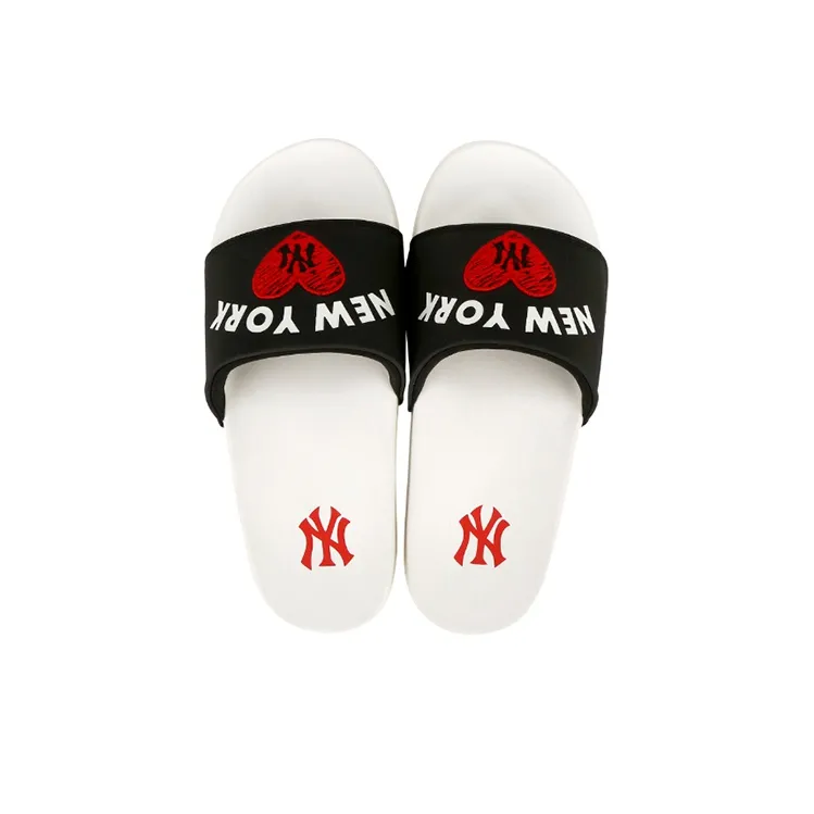 MLB Slipper Rubber Sole Odor Resistant Slide Slippers Unisex Black White-3