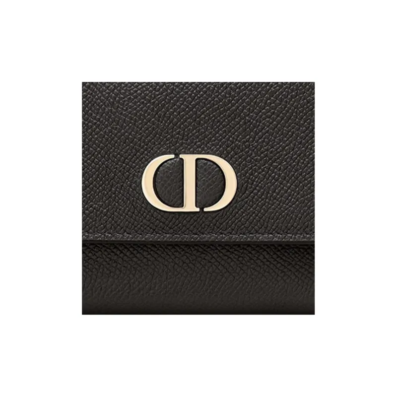 DIOR 30 Montaigne Grained Calfskin Card Holder Wallet Women's Black-5