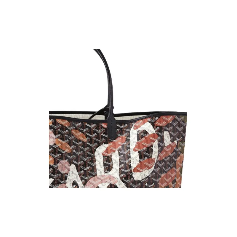 GOYARD Saint Louis Canvas With Leather Combo Tote Bag One Shoulder Handbags Large Size Unisex Black/Pink-2