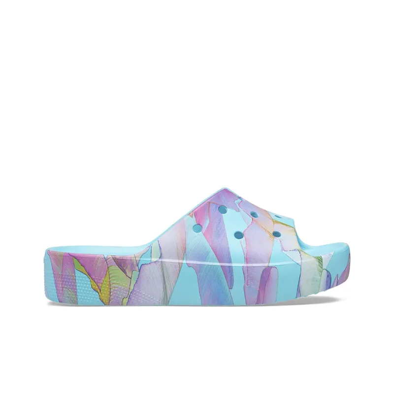 Crocs Classic Platform Palm Print Slide 'Blue Multi Color' Women's-1