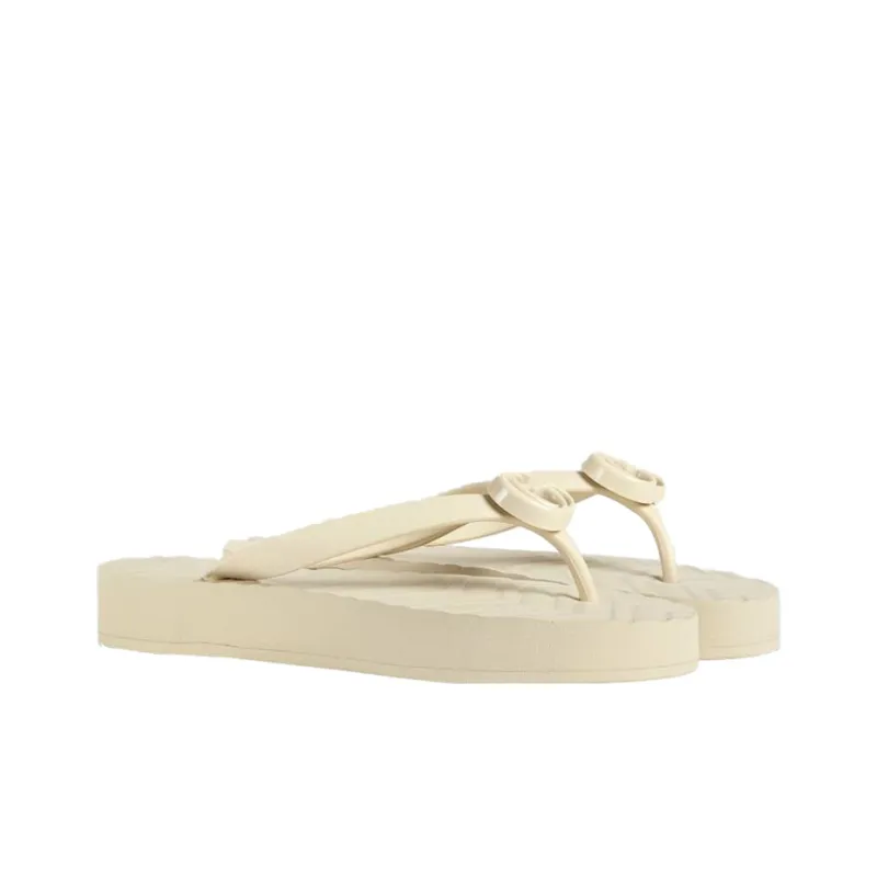 GUCCI Chevron Thong Sandal White Rubber Women's-1