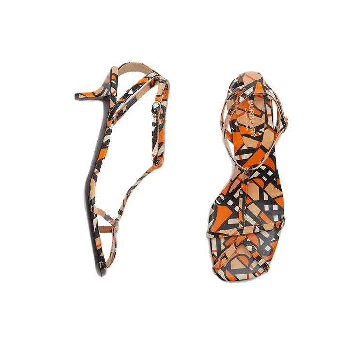 Burberry Stylish Sandals Women's Black Orange-4