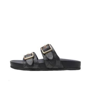 COACH Rubber Sole Abrasion Resistant Slide Slippers Women's Black