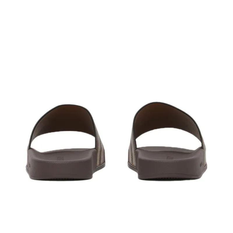 Burberry Check Print Slides Dark Birch Brown-4
