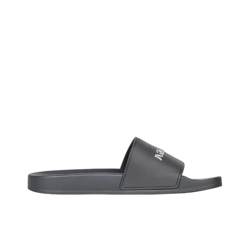Balenciaga Pool Slides Black Chrome Logo-1