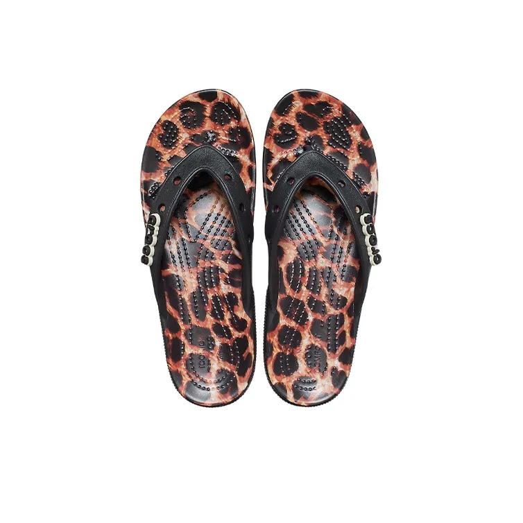 Crocs Classic Animal Flip Flops Unisex Leopard Print 'Black Leopard'-3