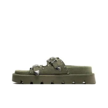 ZARA Trf Rubber Sole Slide Slippers Women's Khaki Green