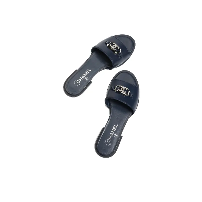 CHANEL Abrasion Resistant Slide Slippers Women's Marine Blue-2