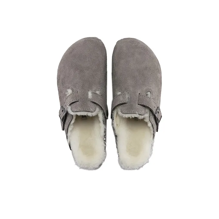 Birkenstock Boston Shearling Suede 'Stone Coin'-4