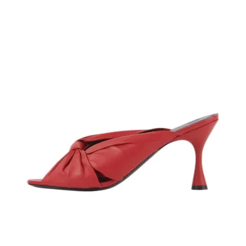 Balenciaga Drapy Sheep Leather Mules Red Women's