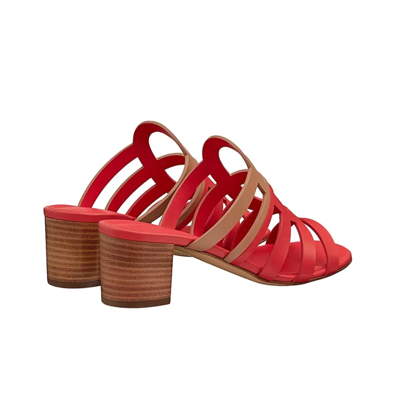HERMES Celena Rubber Sole Slide Slippers Women's Red-3